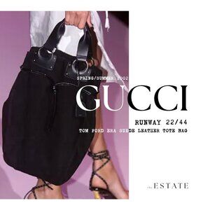 GUCCI S/S 2002 Archival Black Suede Leather Tom Ford Era Runway Tote Bag